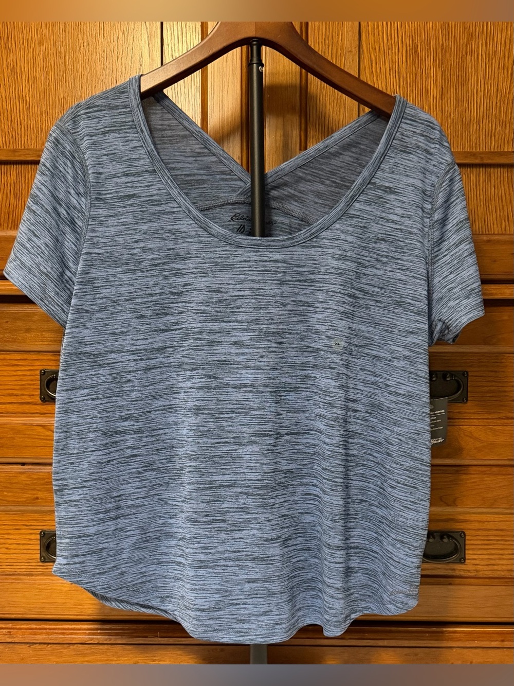 NWT Eddie Bauer Resolution Heather Metal Blue Scoop Neck Cross Back Top Gorpcore